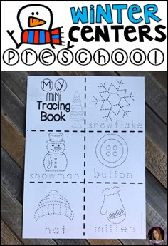 the winter centers preschool book is shown with an image of a penguin and snowman