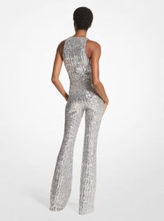 This Italian-made jumpsuit recasts the one-piece style as a head-turning evening look. Punctuated with light-catching sequins, the racerback silhouette is made with a stretch-infused tulle that enhances the gentle movement of its flared pant. Made in Italy. Embellished Fitted Jumpsuits And Rompers For Party Season, Elegant Fitted Jumpsuits And Rompers With Contrast Sequin, Fitted Sleeveless Jumpsuit With Contrast Sequin, Cocktail Embellished Fitted Jumpsuits And Rompers, Fitted Embellished Jumpsuit For Cocktail, Fitted Sleeveless Embellished Jumpsuits And Rompers, Embellished Fitted Jumpsuit For Cocktail, Embellished Fitted Sleeveless Jumpsuits And Rompers, Fitted Embellished Jumpsuits And Rompers For Evening