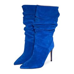 Chic blue vegan suede 4 inch python heels mid calf slouch boots offer a trendy fusion of style and comfort, featuring eye-catching design elements perfect for any fashionable ensemble. Color: Blue Material: Vegan suede Heel Type: Stiletto heel Heel height: 4" / 100 mm approx Product measurements were taken using size 8. Please note that measurements may vary by size. Toe: Pointed Toe Python heel design Handcrafted US sizing. Fits true to size. Slouch Boots, Slouched Boots, Pump Sandals, Designer Heels, Blue Suede, Suede Heels, Lace Boots, Suede Boots, Stiletto Heel