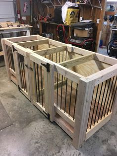 the dog kennel is made out of wood and ready to be put into its new home