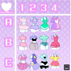 an image of the numbers and clothes for different types of dresses on display in front of a