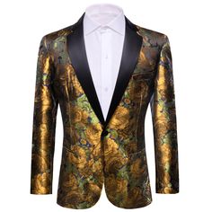 Gold and Green Floral Tuxedo Jacket tuxedo S (38)   - Sophisticated Gentlemen Tuxedo Coat, Suit Tuxedo, Golden Green, Stylish Blazer, Tuxedo Pants, Wedding Banquet, Tuxedo Suit, Tuxedo For Men, Tuxedo Jacket