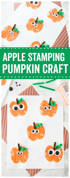 an apple stamping pumpkin craft for kids to make