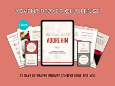 a tablet with the text, adore him 31 days of prayer content done for you