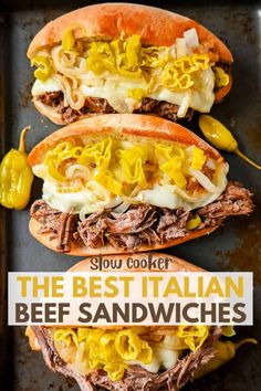 the best italian beef sandwiches on a baking sheet