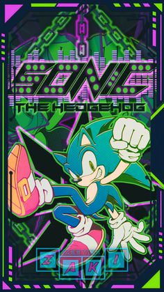 sonic the hedgehog poster with neon colors