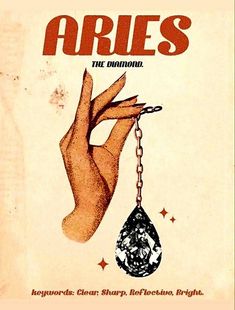 an advertisement for aries featuring a hand holding a diamond