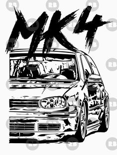 a black and white drawing of a car with the word kk on it's hood