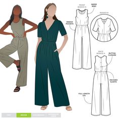 a woman in jumpsuits and top sewing pattern