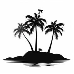 three palm trees on an island in the water