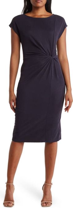 NORDSTROM RACK Side Knot Modal Blend Midi Dress | Nordstromrack Versatile Midi-length Dress For Work, Versatile Fitted Midi Dress For Work, Workwear Ruched Midi Dress With Surplice Neckline, Ruched Midi Dress With Surplice Neckline For Work, Stretch Ruched Midi Dress For Work, Ruched Stretch Midi Dress For Work, Ruched Knee-length Elastane Midi Dress, Ruched Surplice Neckline Midi Dress For Work, Versatile Fitted V-neck Midi Dress