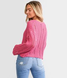 Willow & Root Destructed Boxy Cropped Sweater - Pink Small, Women's Fuchsiapurple Open weave v-neck sweater Bust measures 44 3/4 on size small Body length 18 1/2 on size small. Layering piece(s) and/or accessories sold separately.. 60% Polyester 40% Acrylic. Hand wash cold water. Do not bleach. Dry flat. Do not iron. Dry clean.. Measurements: Bust -Fullest part of bust with arms at sides. Waist -Circumference of natural waist: above belly button below rib cage. Hips -Standing with feet together Fuchsia Purple, Sweater For Women, Women's Sweaters, Waist Circumference, Open Weave, Rib Cage, 2 On, Pink Sweater, Layering Pieces