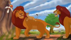 the lion and the mouse from the animated movie, the lion king is holding onto each other's shoulders