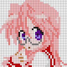 a cross stitch pattern with pink hair and purple eyes