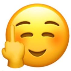 a yellow emoticon pointing to the right with its index finger up in front of it