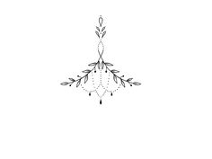 a black and white drawing of a chandelier hanging from the ceiling with leaves on it