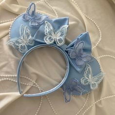 3D Blue Butterfly Princess Mouse Ears / Elegant Mouse Ears / Disney Ears / Minnie Ears / Cinderella Minnie Ears / Blue Minnie Ears - Etsy Cute Disney Ears, Blue Minnie Ears, Cinderella Ears, Mini Ears, Disneyland 2024, Mouse Ears Disney, Butterfly Princess, Disney Fits