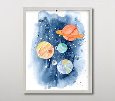 a watercolor painting of the solar system