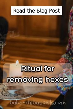 a woman holding a plate with a candle on it and the words ritual for removing hexess