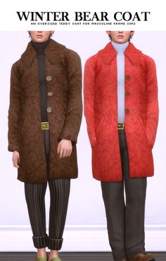 two men in coats and shoes standing next to each other with the caption winter bear coat