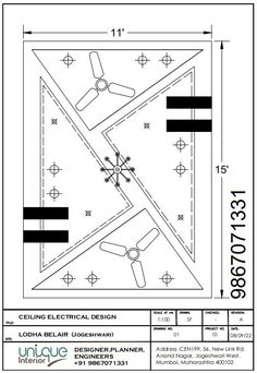 the floor plan for an office building with two ceiling fans and one fan on each side