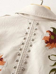 Step into style with our Alexandra Floral Embroidered Soft Leather Jacket. Where high-quality stitching and intricate embroidery combine for a truly exceptional piece. Crafted with care, it ensures long-lasting beauty and style. This jacket isn't just outerwear; it's a statement of quality and elegance. Make a bold choice and discover the perfect blend of sophistication and individuality. Fit & Size Size Bust Shoulder Length Sleeve Length S 36.22" 14.96" 18.50" 23.23" M 37.80" 15.35" 18.90" 23.6 Floral Leather Jacket, Edgy Leather Jacket, Embroidered Leather Jacket, Black Punks, Print Embroidery, Retro Jacket, Edgy Chic, Vegan Leather Jacket, Suede Fashion