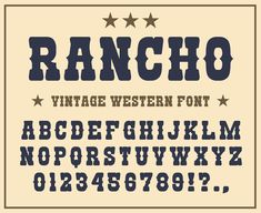 rancho vintage western font and numbers with stars in the middle, on an off white background