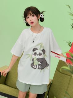 This price is for a T-shirt only, others are not included.   	 		 			Size 			S 			M 			L 			XL 			2XL 		 		 			Shoulders 			59 			61 			63 			65 			67 		 		 			Bust 			112 			116 			120 			124 			128 		 		 			Sleeve Length 			16.5 			17 			17.5 			18 			18.5 		 		 			Cuff 			38.1 			39.4 			40.7 			42 			43.3 		 		 			Hem Circumference 			124 			128 			132 			136 			140 		 		 			Full Length 			66.5 			68.5 			70.5 			72.5 			74.5 White Casual T-shirt With Cartoon Print, Casual White T-shirt With Cartoon Print, Short Sleeve Cartoon Print Graphic Tee, White Crew Neck T-shirt With Cartoon Print, White Short Sleeve Top With Cartoon Print, Oversized Crew Neck T-shirt With Cartoon Print, Loose Fit Crew Neck T-shirt With Cartoon Print, Oversized Graphic Tee With Cartoon Print, White Short Sleeve T-shirt With Cartoon Print