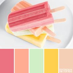 popsicles are stacked on top of each other with different colors in the background and text overlay