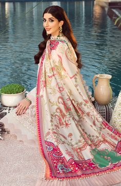 Seran Carnation Bliss Lawn Eid Edit 2022 Original brand suit fabric and photography lite diffrance in actual print. Eastern Wear, Summer Lawn, Printed Dupatta, Embroidered Sleeves, Cotton Dupatta, Suit Fabric, Dye Shirt, Fabric Stores Online, Best Wear