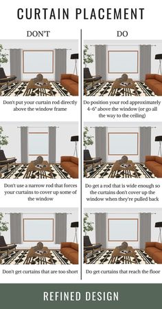 four different types of furniture in the same room, with text describing how to use them