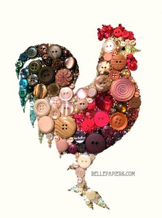 a rooster made out of buttons and other things