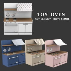 the toy oven is in different colors and sizes