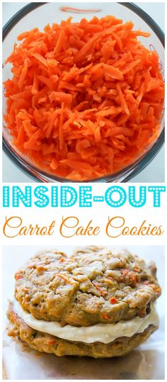 carrot cake cookies are stacked on top of each other with the words inside - out carrot cake cookies