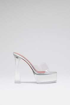 DALIDA GLASS PLATEAU SLIPPER - Amina Muaddi - Official Site Muaddi Shoes, Amina Muaddi Shoes, Glass Heels, Ring Icon, Transparent Heels, Crystal Sandals, Chic Heels, Heels Outfits, Amina Muaddi