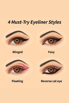 Eyeliner Styles For Almond Eyes, Eye Lining Styles, Reverse Liner, Eyeliner Tutorial Step By Step, Eyeliner Tutorial Pencil, Eyeliner Tutorial Liquid, Natural Eyeliner Tutorial, Glitter Eyeliner Tutorial, Gel Eyeliner Tutorial