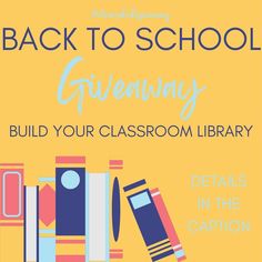 the back to school giveaway is shown with books and pencils in front of it