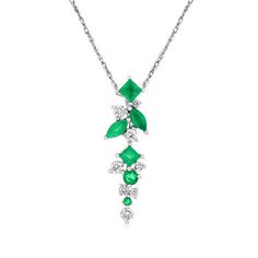 Ross-Simons - .70ct t. w. Emerald, .29ct t. w. Diamond Pendant Necklace. 16". Experience the elegance of emeralds with this opulent necklace. Gorgeous multi-shaped emeralds totaling .70 carats create a fabulous cascade of sparkle alongside .29 ct. t. w. round brilliant-cut diamonds. Set in polished 14kt white gold and suspended from a chain with a 2" extender. Lobster clasp, diamond and emerald pendant necklace. Emerald birthstones are the perfect gift for May birthdays. Emerald Green Necklace Silver, Emerald Diamond Necklace For Formal Occasions, Fine Jewelry Green Diamond Necklace For Anniversary, Green Diamond Necklace In Fine Jewelry Style, Fine Jewelry Emerald Diamond Necklace For May Birthstone, Emerald Necklace With Diamond Accents Fine Jewelry, May Birthstone Diamond Necklace, Accessory Illustration, Emerald Diamond Pendant