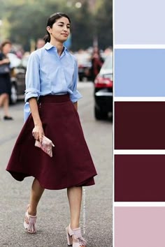 Maroon Colour Combination Outfit, Burgundy Skirt Outfit, Maroon Skirt, Maroon Outfit, Color Blocking Outfits