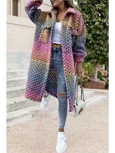 Stylish Winter Coats, Plaid Trench Coat, Cheap Cardigans, Casual Chique, Crochet Coat, Long Sleeve Outerwear, Mode Casual, Casual Outerwear, Urban Street Style