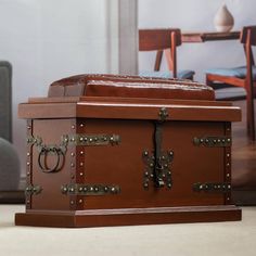 a large brown trunk sitting on top of a floor