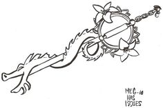 a drawing of a key with flowers on it