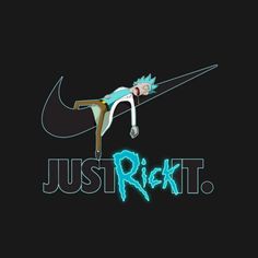 a cartoon character flying through the air on top of a black background with text just rick