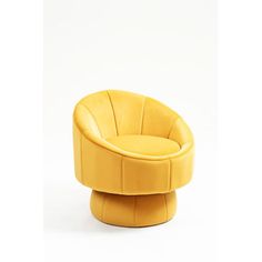 a yellow chair sitting on top of a white floor