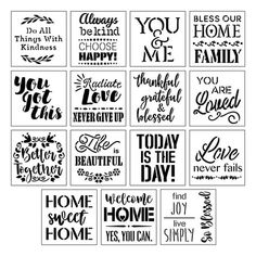 the words and phrases in this stamp set are handwritten