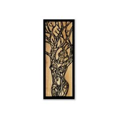 a wooden plaque with an image of a tree