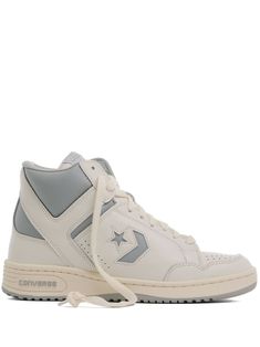 cream white/light grey leather star patch detail contrasting panel detail round toe front lace-up fastening logo patch at the tongue branded insole rubber sole Cream Leather High-top Sneakers With Rubber Sole, Cream Leather Sneakers With Speckled Midsole, Off White High-top Sneakers For Streetwear, Off White Sneakers For Streetwear, Leather High-top Sneakers In Off White, Off White Leather High-top Sneakers, Off White Sneakers With Boost Midsole And Round Toe, Off White Leather Sneakers With Rubber Sole, Off White High-top Sports Sneakers