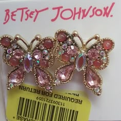 Hot Pink, Pink, And Clear Rhinestones Craft This Sweet 1" Butterfly. Silver Fixings. Studs. Retail - $38. Nwt Rhinestone Crafts, Betsey Johnson Earrings, Dope Jewelry, Funky Jewelry, Betsey Johnson Jewelry, Jewelry Lookbook, Pink Butterfly, Butterfly Earrings, Dream Jewelry