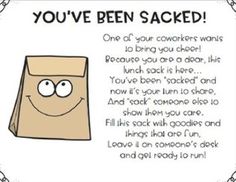 a brown paper bag with a smile on it and the words you've been sacked