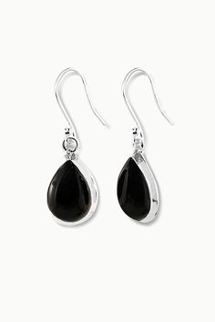 Bliss is an elegant pair of light-weight drop earrings perfect for everyday wear. Featuring high quality natural pear-cut black onyx gemstones, nestled elegantly in a fine sterling silver frame, our Bliss earrings will leave you radiating with inner joy all day long. Authentic Sivalya Black Onyx Black Onyx: Endurance, Perseverance, Grounding Hallmarked Metal: 925 Sterling Silver Gemstone Size: 15mm x 10mm Cut: Pear Cut Smooth Cabochons Elegant Onyx Drop Jewelry, Elegant Teardrop Onyx Jewelry, Black Teardrop Gemstone Earrings, Silver Onyx Teardrop Earrings, Classic Black Teardrop Earrings, Black Sterling Silver Long Drop Jewelry, Elegant Black Sterling Silver Teardrop Earrings, Black Teardrop Earrings For Formal Occasions, Elegant Black Teardrop Earrings In Sterling Silver